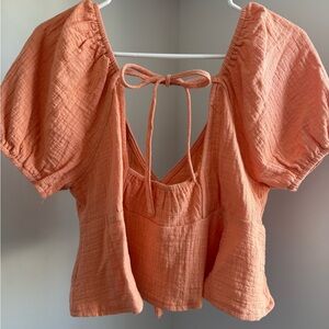 Women's Orange Puff Sleeve Top